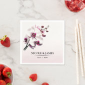 Serviette En Papier Fleurs d'orchidées roses et blanches pour mariage (En situation)