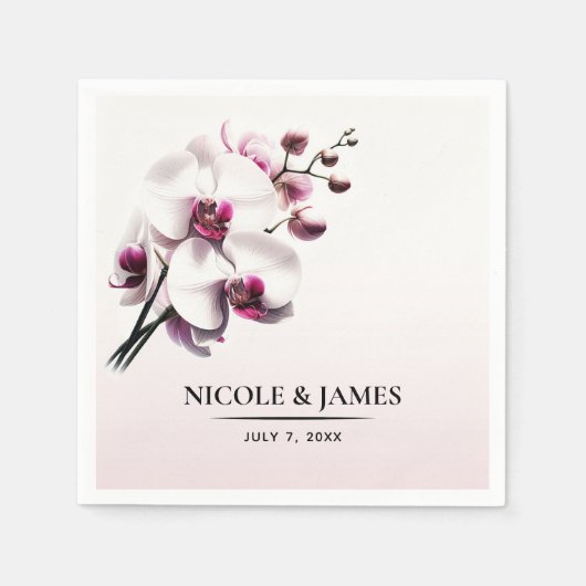 Serviette En Papier Fleurs d'orchidées roses et blanches pour mariage (Devant)