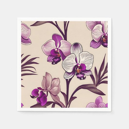 Serviette En Papier Fleurs d'orchidées violettes (Devant)