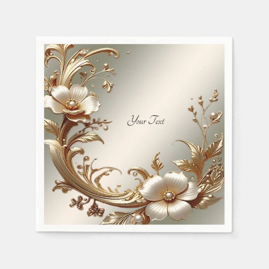 Serviette En Papier Fleurs dorées (Devant)