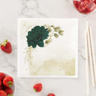 Serviette En Papier Fleurs dorées et vert émeraude incroyables