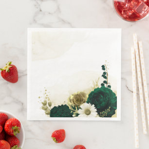 Serviette En Papier Fleurs dorées et vert émeraude incroyables