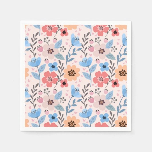 Serviette En Papier Fleurs douces et petits coeurs serviettes (Devant)