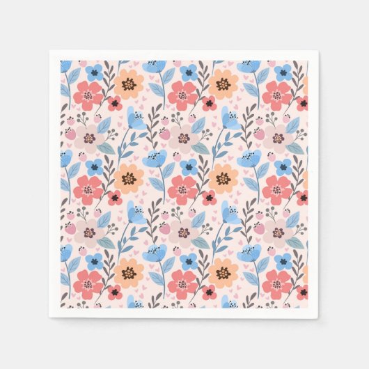 Serviette En Papier Fleurs douces et petits coeurs serviettes (Devant)