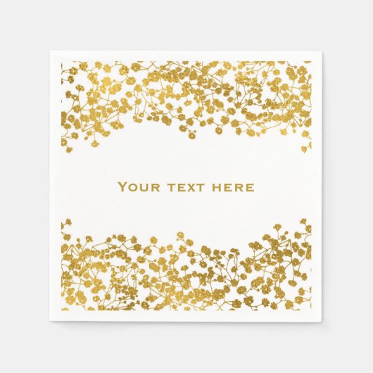 Serviette En Papier Fleurs élégantes blanches Baby's Breath ton doré (Devant)