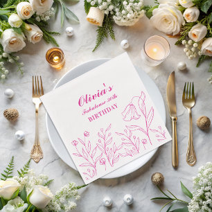 Serviette En Papier Fleurs Élégantes Blanches et Roses 30e Anniversair