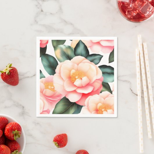 Serviette En Papier Fleurs élégantes Camellia (En situation)