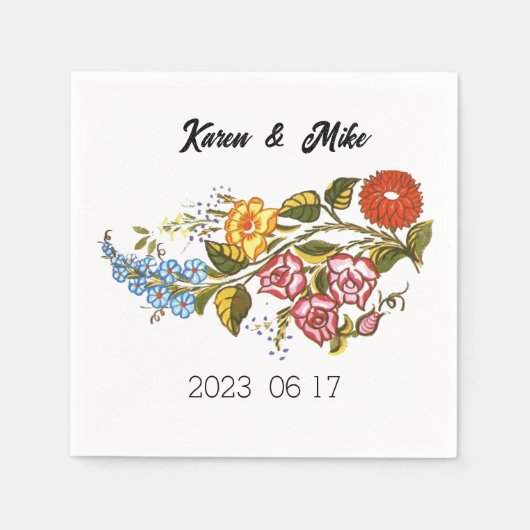 Serviette En Papier Fleurs élégantes de Kalocsai - mariage personnalis (Devant)