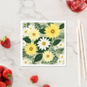 Serviette En Papier Fleurs Élégantes De Marguerites Jaunes Et Blanches (En situation)