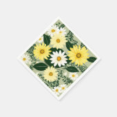 Serviette En Papier Fleurs Élégantes De Marguerites Jaunes Et Blanches (Coin)