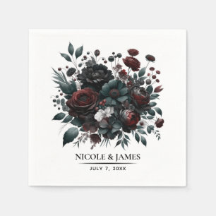 Serviette En Papier Fleurs élégantes de mariage floral de forêt sombre