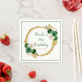 Serviette En Papier Fleurs élégantes de vert foncé et d'or Fête d'anni (En situation)