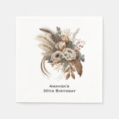 Serviette En Papier Fleurs Élégantes Feuillage et plumes Anniversaire (Devant)