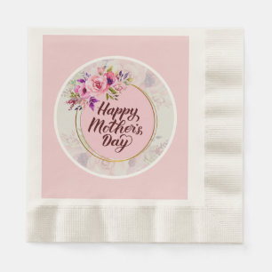 Serviette En Papier Fleurs élégantes "Joyeuse fête des Mères" avec ros