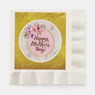 Serviette En Papier Fleurs élégantes "Joyeuse fête des Mères" avec ros