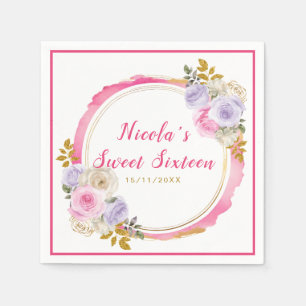 Serviette En Papier Fleurs élégantes rose et violet Sweet sixteen