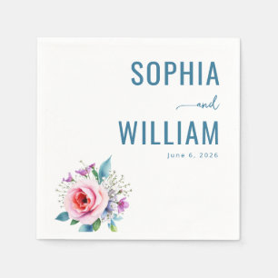 Serviette En Papier Fleurs Élégantes Turquoise