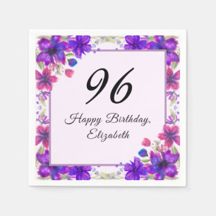 Serviette En Papier Fleurs Élégantes Violettes 96e Anniversaire 