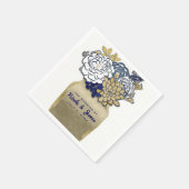 Serviette En Papier Fleurs en pot Mason Rustique Bleu Or Floral Mariag (Coin)