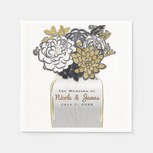 Serviette En Papier Fleurs en pot Mason Rustique Gris Or Floral