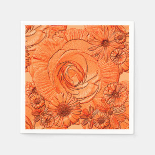Serviette En Papier Fleurs en relief - NAPKINS Orange-COCKTAIL