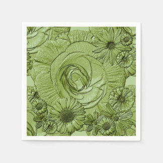 Serviette En Papier Fleurs en relief - NAPKINS vert-COCKTAIL