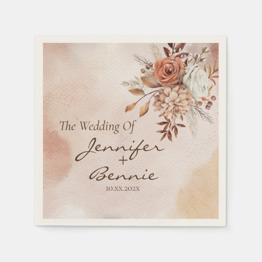 Serviette En Papier Fleurs en terre cuite Bohème rustique bohème (Devant)