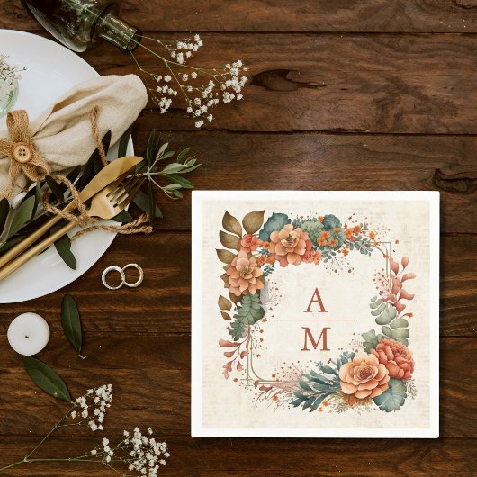 Serviette En Papier Fleurs en terre cuite rouille Mariage de automne o