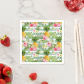 Serviette En Papier Fleurs et ananas Turquoises rayures (En situation)
