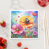 Serviette En Papier Fleurs et coccinelles (En situation)