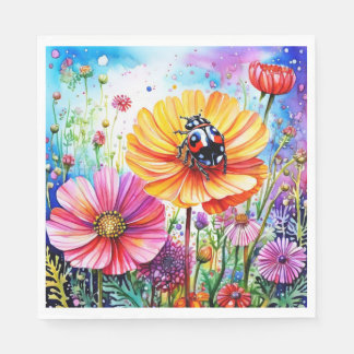 Serviette En Papier Fleurs et coccinelles