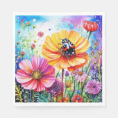 Serviette En Papier Fleurs et coccinelles (Devant)