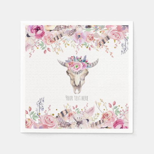 Serviette En Papier Fleurs et Crâne de vache Rustique Pays Glam Party (Devant)