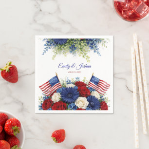 Serviette En Papier Fleurs et drapeau de mariage du 14 juillet