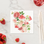 Serviette En Papier Fleurs et Fruits à l'aquarelle rose (En situation)