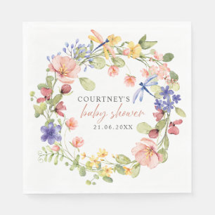 Serviette En Papier Fleurs et libellules Baby shower romantique