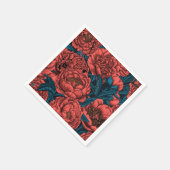 Serviette En Papier Fleurs et moisissures de pivoines rouges (Coin)
