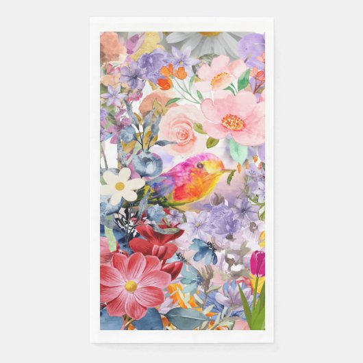 Serviette En Papier Fleurs et oiseaux (Devant)