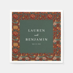 Serviette En Papier Fleurs et oiseaux rouges élégants