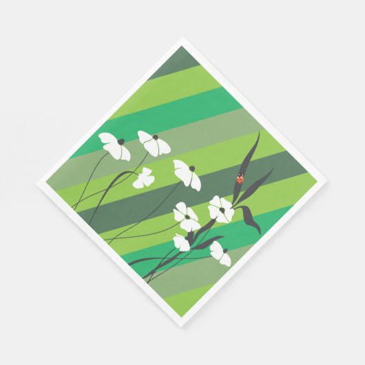 Serviette En Papier Fleurs Et Papier Ladybug (Coin)