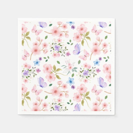 Serviette En Papier Fleurs et papillons (Devant)