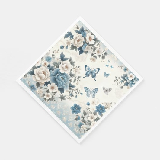 Serviette En Papier Fleurs et papillons Chinoiserie (Coin)