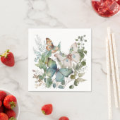 Serviette En Papier Fleurs et papillons verts romantiques (En situation)