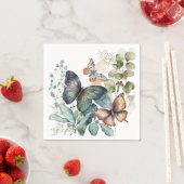 Serviette En Papier Fleurs et papillons verts romantiques (En situation)
