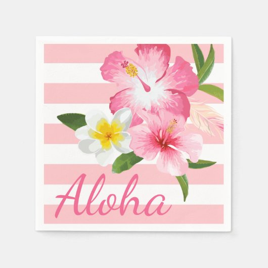 Serviette En Papier Fleurs et rayures tropicales roses Aloha (Devant)
