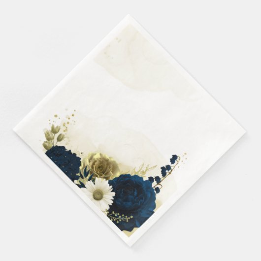 Serviette En Papier fleurs Extraordinaires en ivoire bleu marine (Coin)