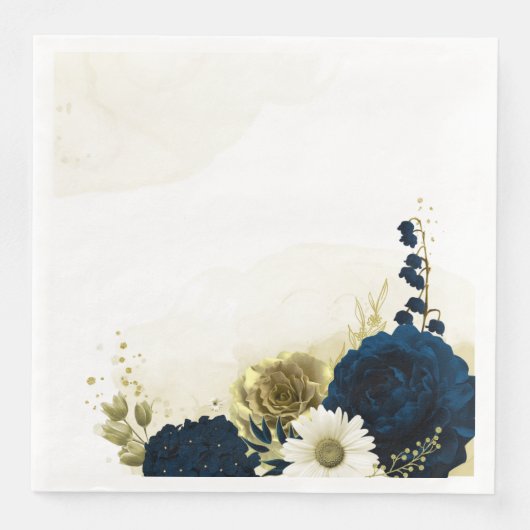Serviette En Papier fleurs Extraordinaires en ivoire bleu marine (Devant)