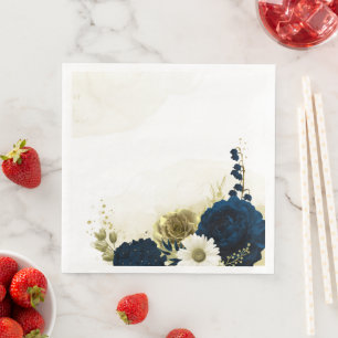 Serviette En Papier fleurs Extraordinaires en ivoire bleu marine