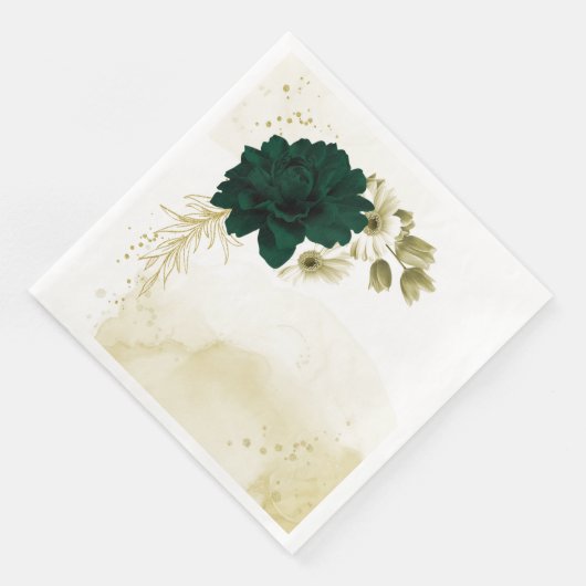 Serviette En Papier fleurs Extraordinaires en ivoire vert émeraude (Coin)