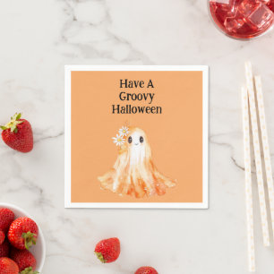 Serviette En Papier Fleurs fantômes orange groovy Halloween